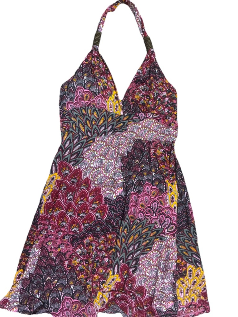 Pink Paisley Halter Mini Dress Boho Festival Summer XS/S